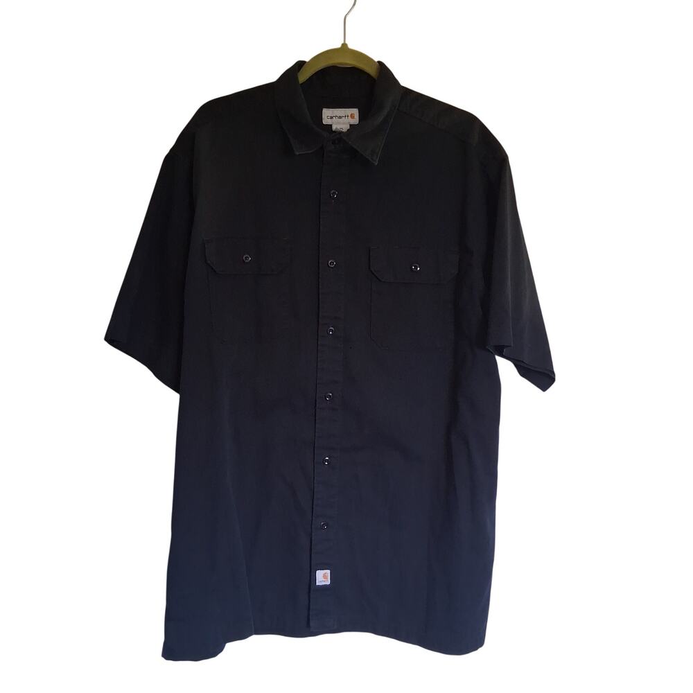 Carhartt Mens XL S223 Black Short Sleeve Twill Work Shirt Button Up Distressed